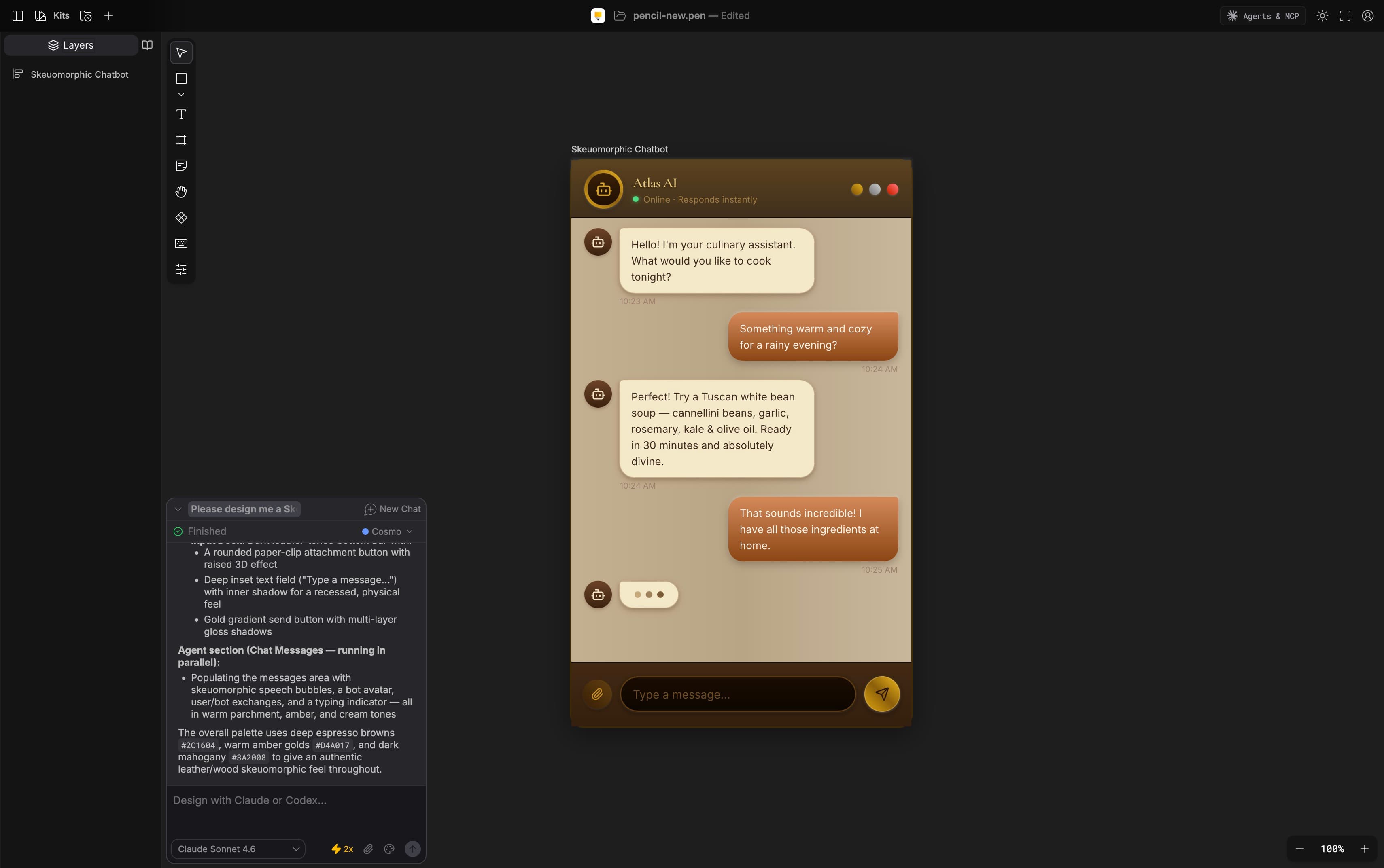A skeumorphic chatbot designed in the Pencil App